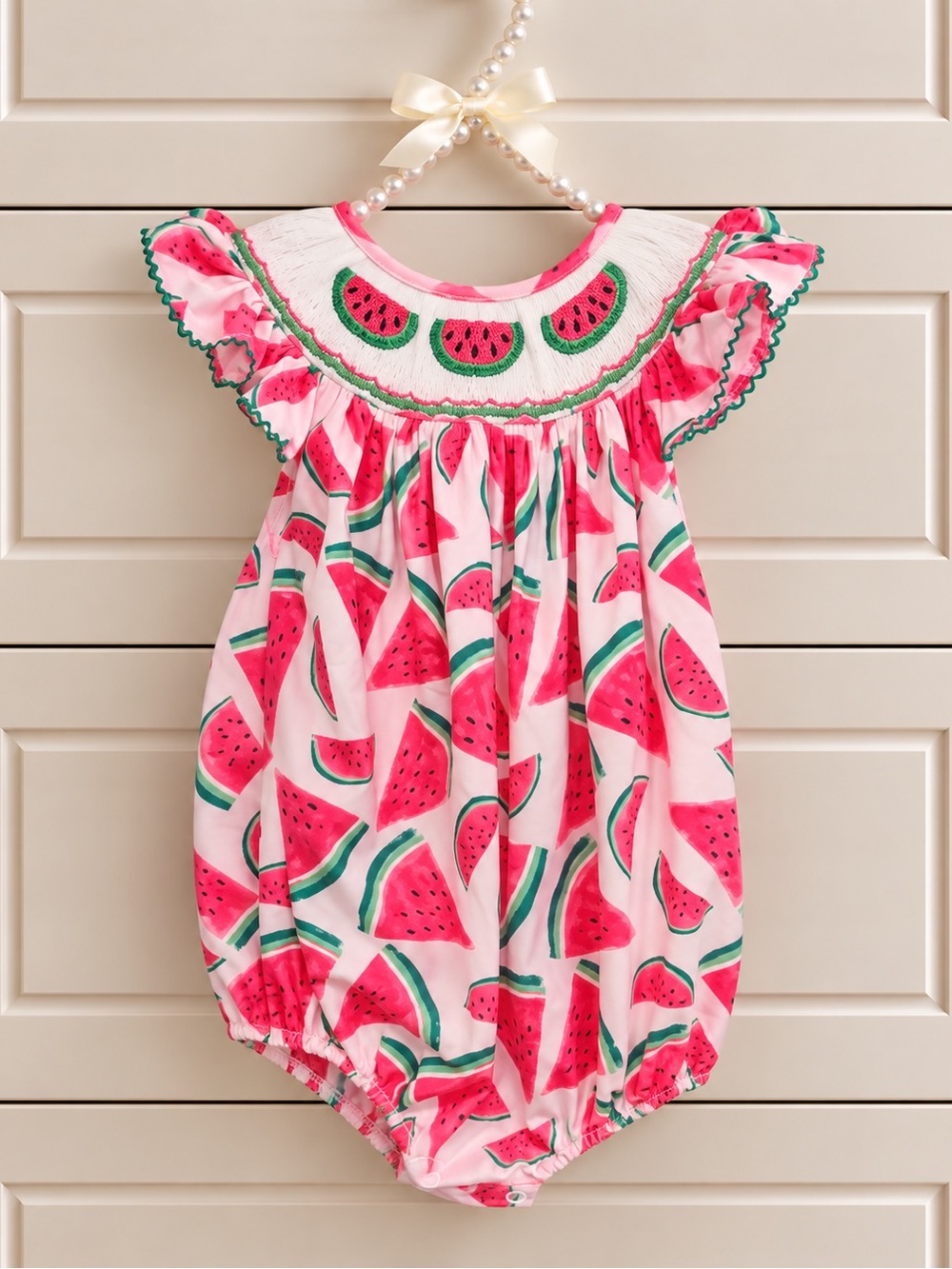 Smocked Poppy Kids Co Watermelon Bubble Ruffle Sleeves RARE Baby 12 Mo Summer